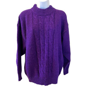 Bristol Court Size Large Purple Cable Knit Sweater Mock Neck Soft Cabincore